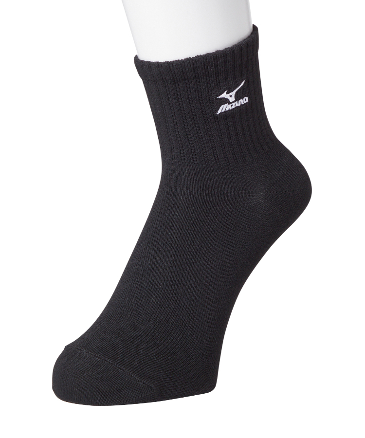 3足組】MIZUNO レディース ソックス クルー丈 ブラック 刺繍 高